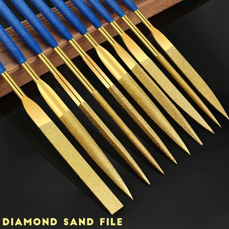 1Set Titanium-Plated Diamond File Set High Frequency Quenching Strong and Wear-Resistant - Industrial Grade