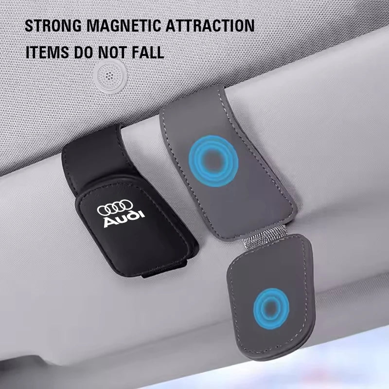 For Audi Sline A4 A3 A6 TT S4 S5 S6 A1 A2 A5 A7 A8 Q1 Q2 Q3 Q4 Q5 Q6 Q7  Car Leathers Glasses Clip Sun Visor Sunglasses Card Box