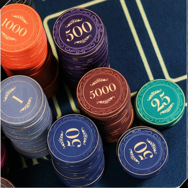 10pcs Poker Chips 43mm Ceramic Matte Texture Professional Texas Poker Botton Code Baccarat Game Board Table Entertainment Set