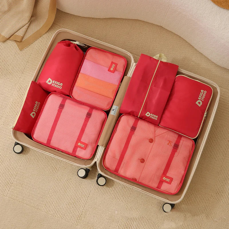 Dopamine Travel Storage Thickeneded Twill Cosmetics Bag Multi-Functional Portable Suitcase Seven-Piece Cosmetics Bag Waterproof, Can Be Used for Travel, Bedroom Storage, Suitable for Storing Cosmetics, Clothing, Toiletries, D