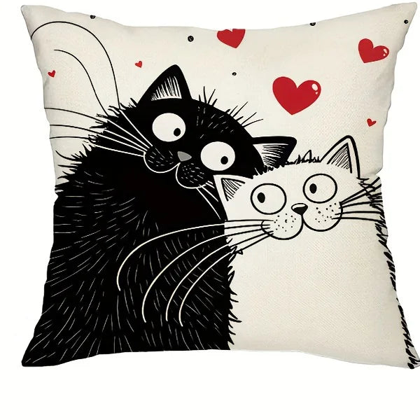 black and white cat Double-sided Printed pillow cover Short plush Suitable living rooms bedrooms sofas throw cushion cover