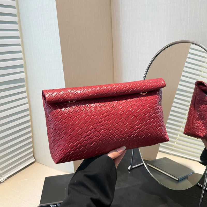 Elegant Multifunctional Women Clutch Bag Large Capacity Woven Pattern Evening Phone Pocket Coin Purse Luxury Long Wallet