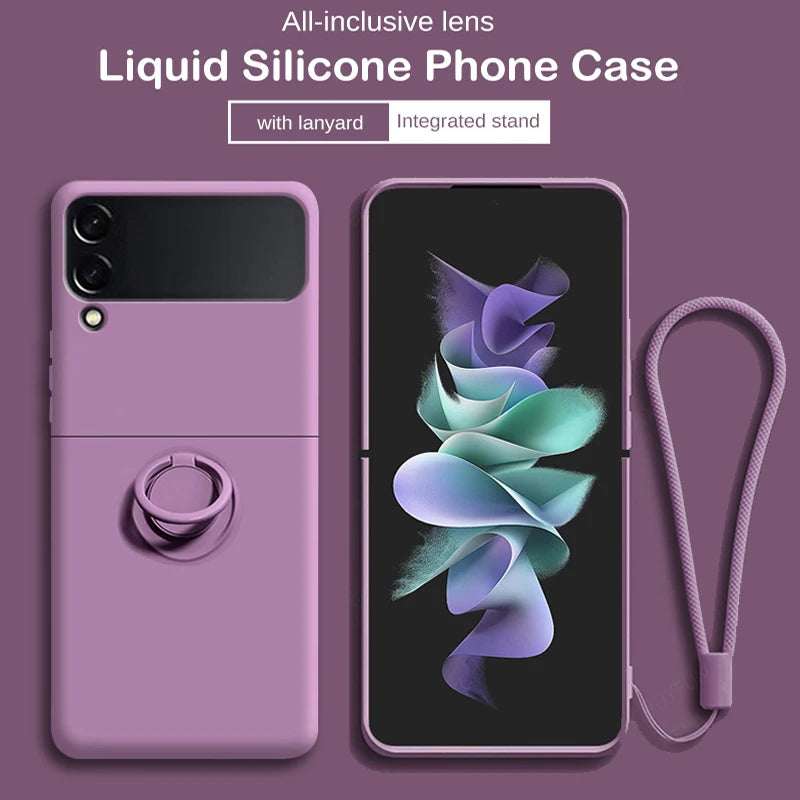 Hot Sales Skin Feel Liquid Silicone Flip Case for Samsung Galaxy Z Flip 7 FE 6 5 4 3 Anti-Drop Ring Holder Magnetic Bracket Case