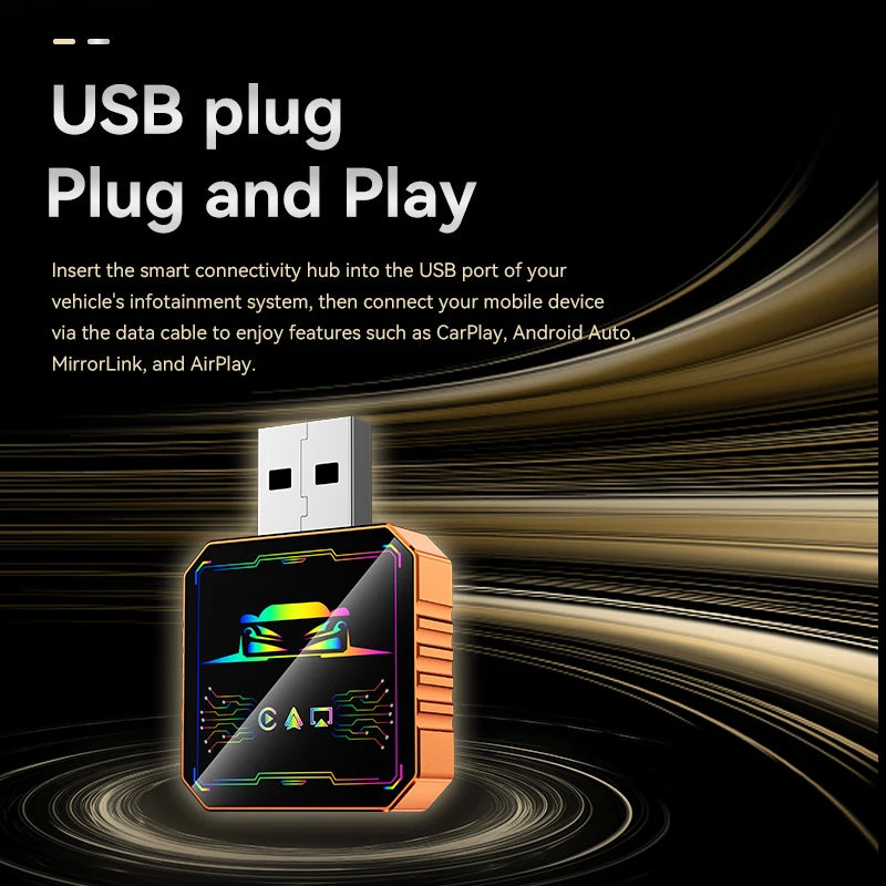2026 Upgraded 4-in-1 Wireless Carplay/Android Auto/Airplay/Mirror Link Adapter, USB/USB-C Interface, Zero Latency, Automatic Reconnection, Mini Orange Version, Mobile Screen Projection, Supports Multiple App Projection, Durab