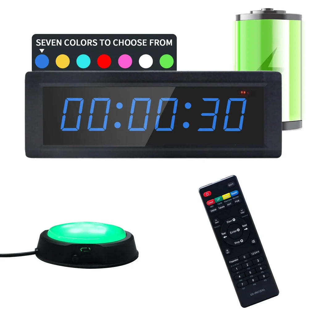 1.5-Inch 6-Digit 7-Color Multi-Function Fitness Timer, Count Up/Count down, Battery Powered, Suitable for Daily Fitness Training