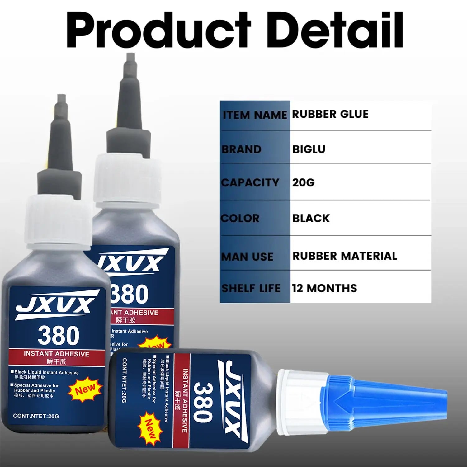 Black Rubber Repair Adhesive, Cyanoacrylate Adhesive, Automotive Repair Super Glue, 20g
