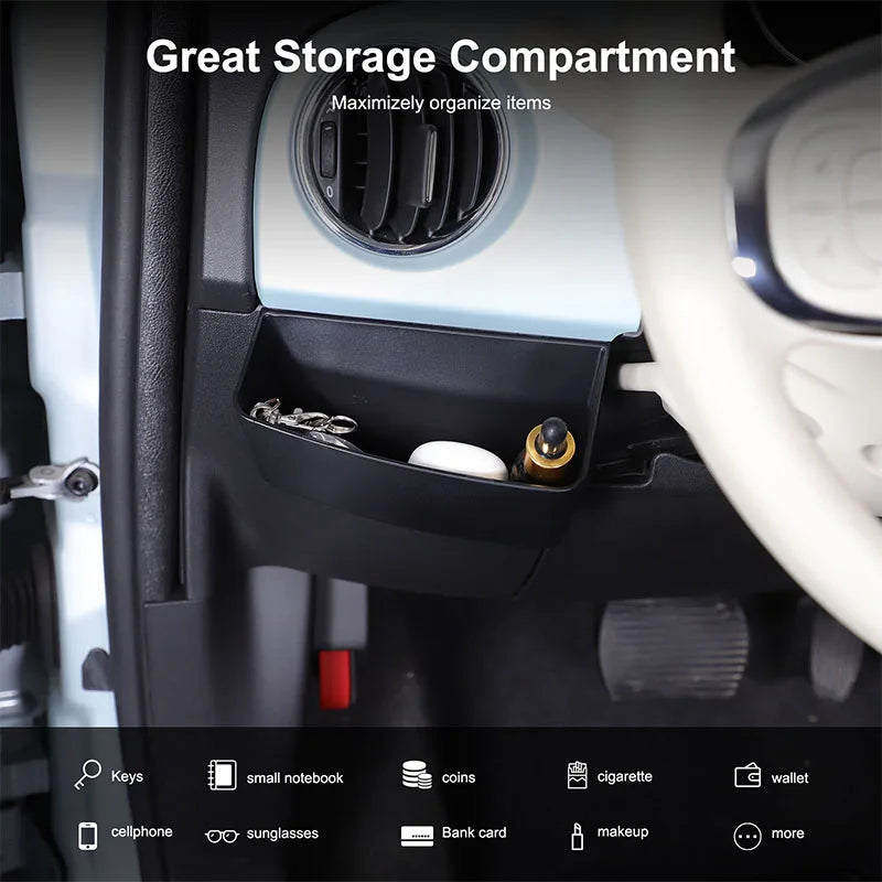 For Fiat 500 2010-2026 Car Dashboard Driving Position Storage Box Organizer Tray Coin Cell Phone Holder ABS Storage Accessories