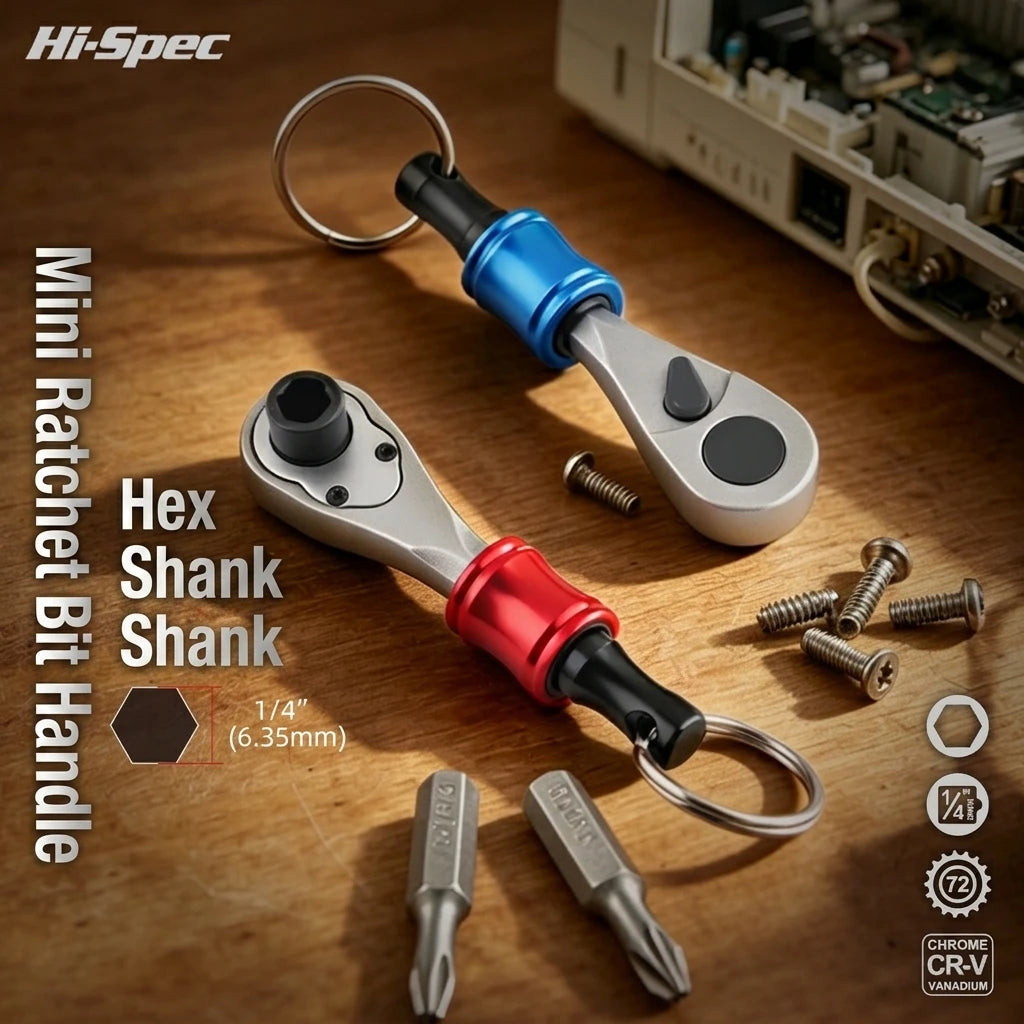 1/4 Inch Mini Ratchet Screwdriver, Compact Hex Bit Handle Tool for Tight Spaces, Auto Repair, Bike Maintenance & DIY Projects