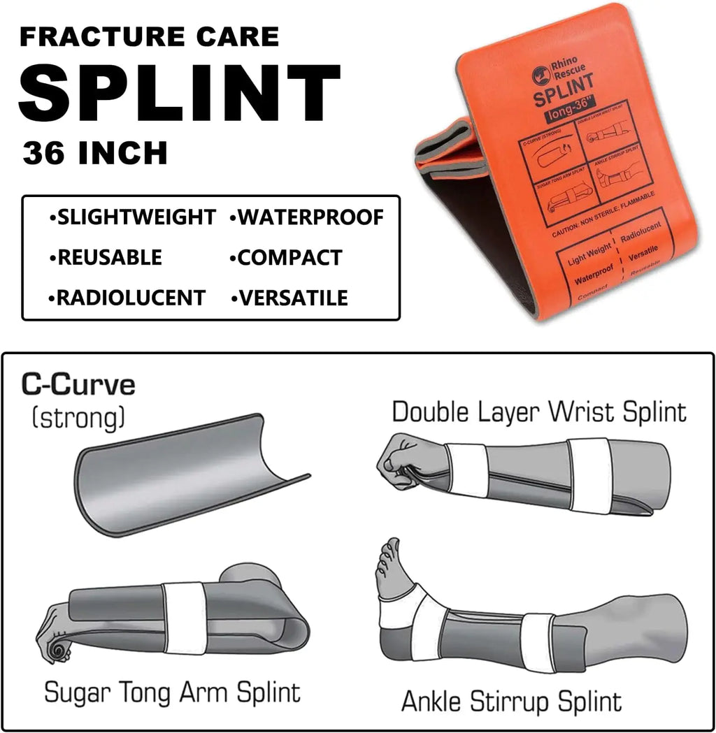 Rhino Rescue Emergency Splint Moldable Medical First Aid  Survival Lightweight Reusable Combat Splint For Camping
