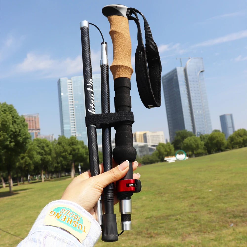 LIGHTENUP 2pcs Carbon Fiber Aluminium Climbing Sticks Outdoor Ultralight Adjustable Trekking Poles Hiking Portable Telescopic St
