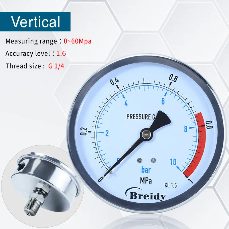 Xin Tester Dia 100mm Pressure Gauge 0-60MPa Glycerin Free Air Oil Hydraulic 0-60mpa Anti-vibration Manometer Thread G1/2 G1/4
