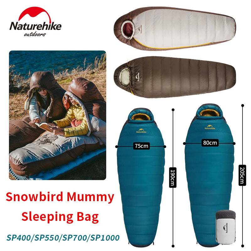 Naturehike Snowbird Mummy Sleeping Bag SP400/SP550/SP700/SP1000 for Outdoor Hiking Travel Winter Warm Duck Down Sleeping Bag