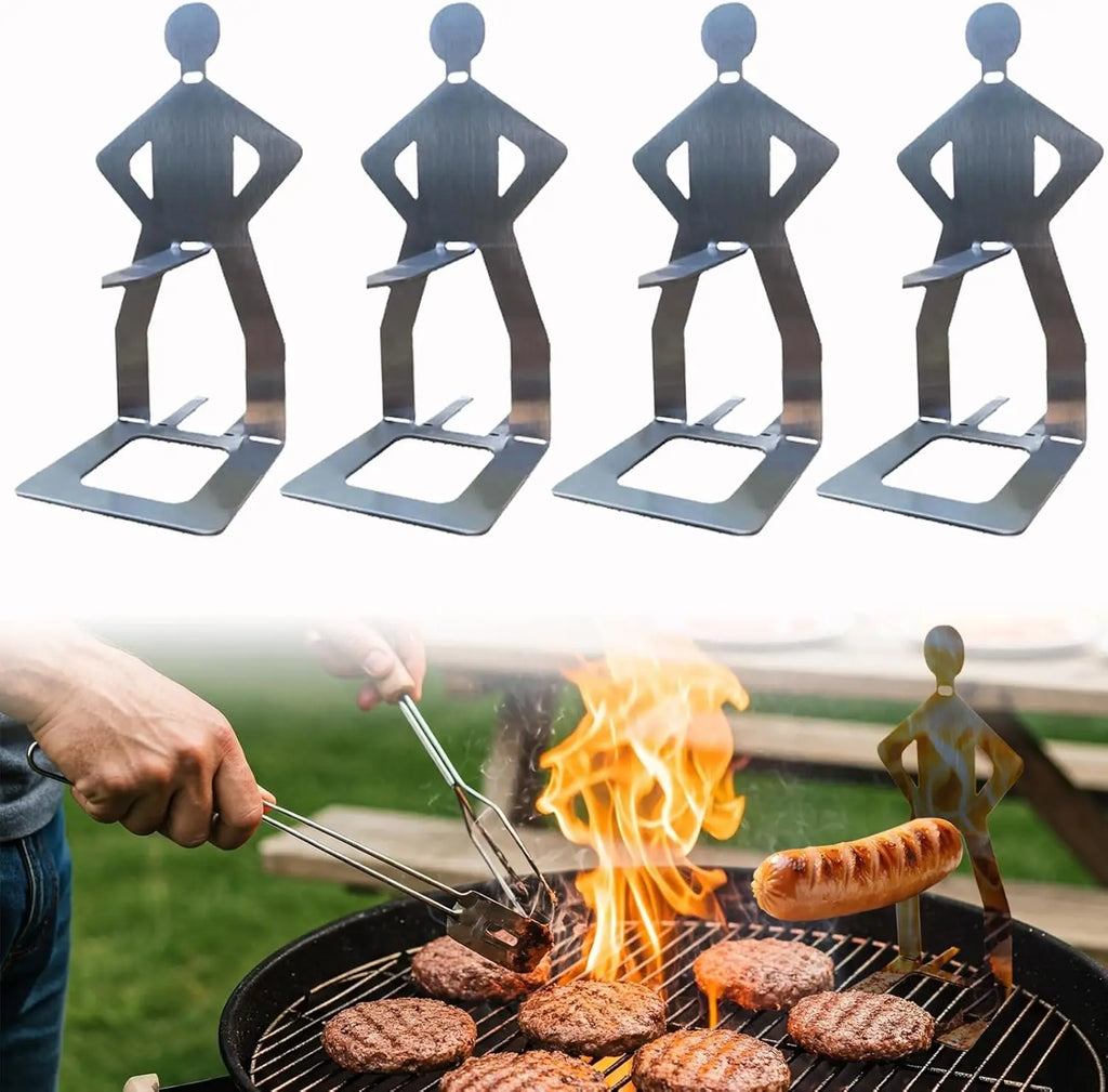 1-4pcs Stainless Steel Funny Hot Dog Holders for Grill Creative Standing Man Sausage BBQ Rack Reusable for Camping Spring Trip