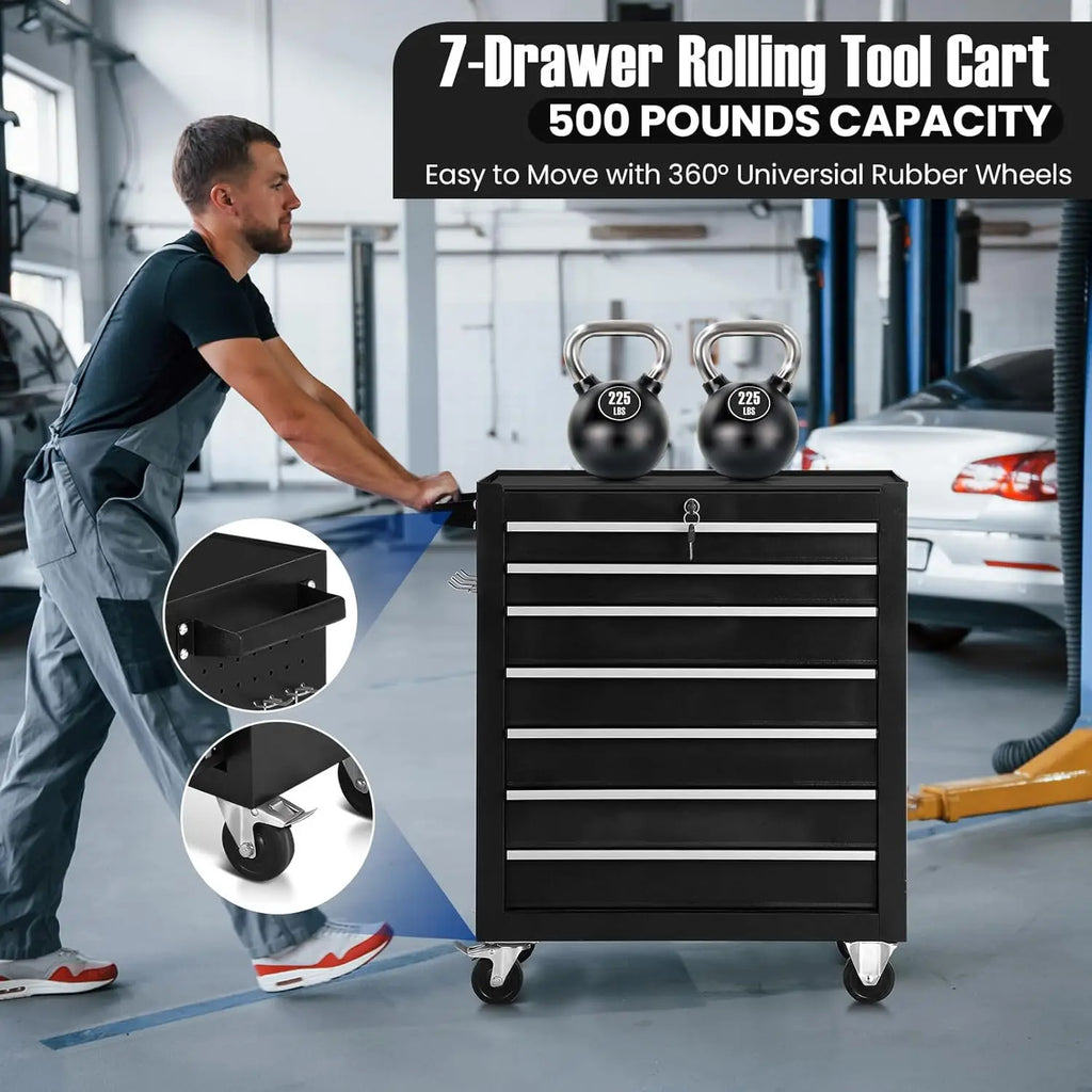 OEM ODM Acceptable Rolling Iron Sheet Tool Cabinet Trolley 7 Drawer Big Capacity Workshop Storage Key Lock 300kg Load Capacity