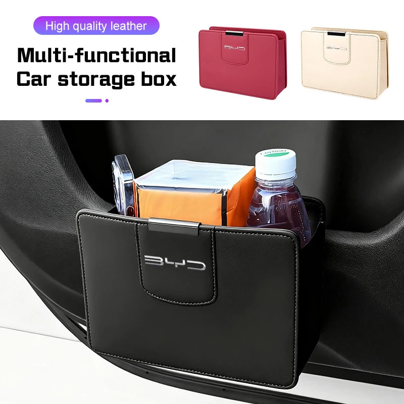 For BYD Song Plus Yuan Pro Tang EV F0 F3 Seal u DMi Han Car Leather Trash Can ,Door Garbage Bag, Seat Back Hanging Storage Box