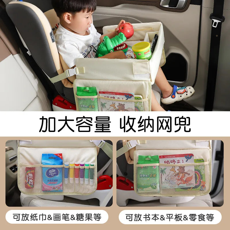 Car Seat Tray For Kids Foldable Multiple Pockets Waterproof Car Table Portable Large Capacity Table For Dining Drawing Car