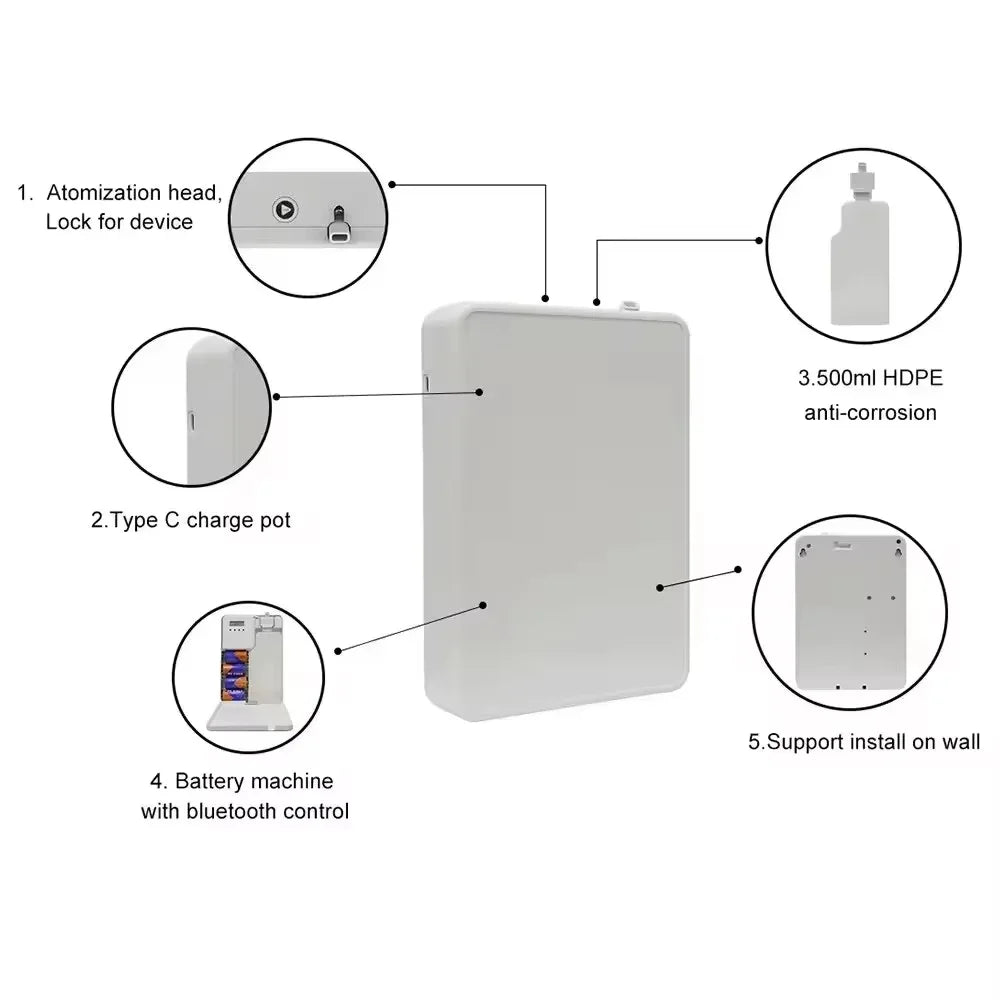 Smart Essential Oil Battery Diffuser Bluetooth App Control Coverage 500m³ Wall Mounted Aroma Diffuser Scent Machine Hotel Home