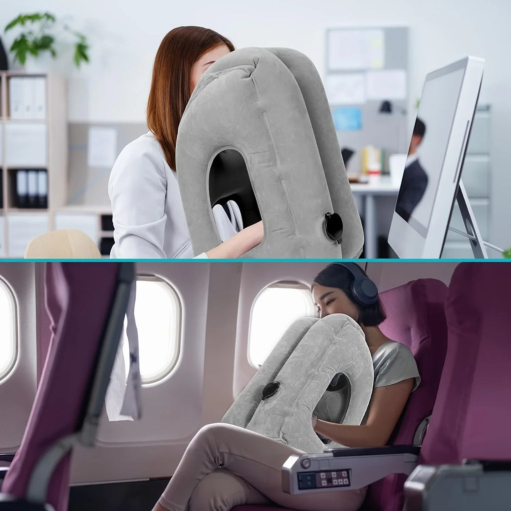 Inflatable Travel Pillow - Patented Valve Design, Adjustable Neck & Head Support | Lightweight Mid-Hardness, Ergonomic Air Pillow for Flights, Cars, Trains, Office Breaks | Multi-Color, Comfortable Material (Aircraft/Travel A