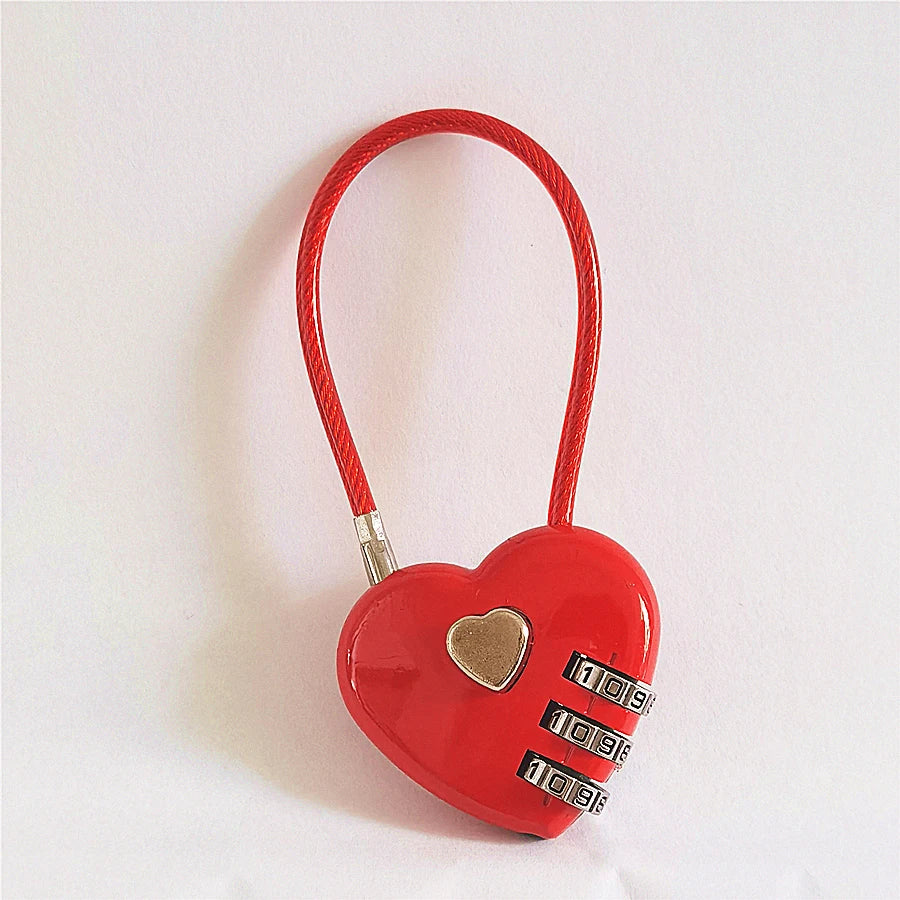 3 Digits Lock Multifunctional Smart Heart Lock Zinc Alloy Suitcase Luggage Bag Password Key Anti-theft Lock with Long Keychains