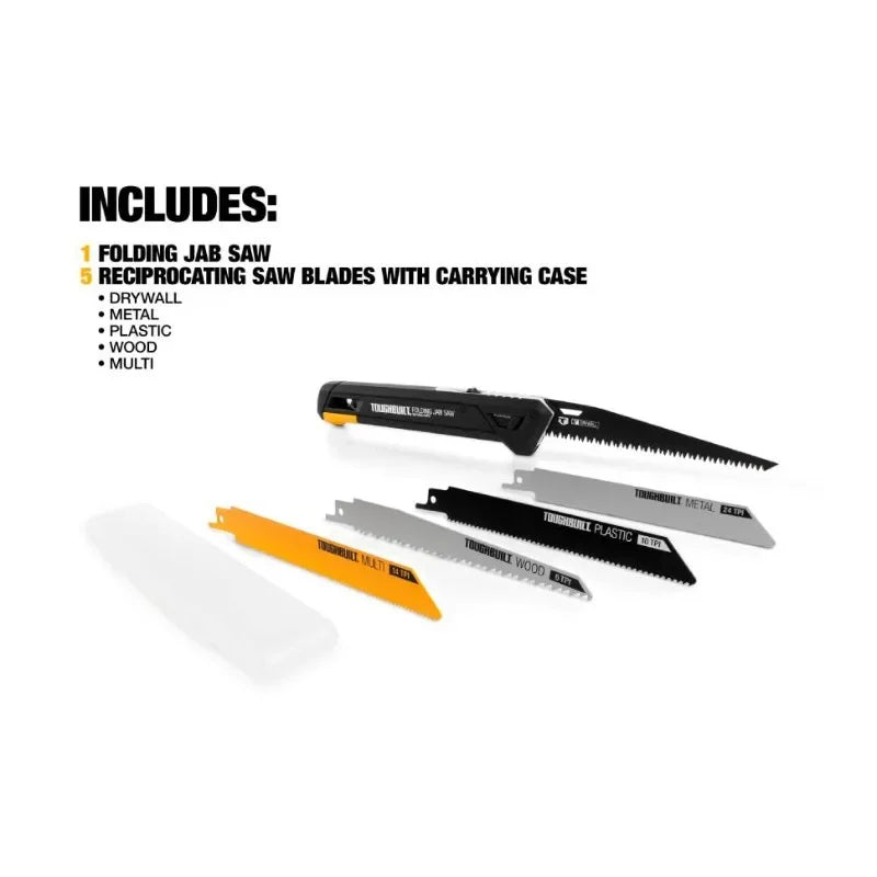 ToughBuilt TB-H4S5-23FU Folding Jab Saw + 4 Blades Hand Tools Accessories Construction Renovation Tools