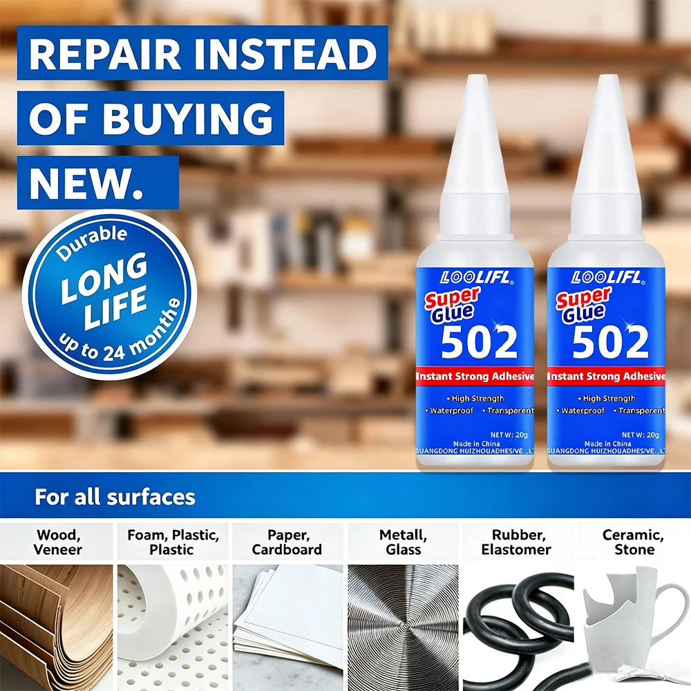 Superglue High Strength Clear Waterproof Adhesive Multi-Purpose Repair Glue for Metal Plastic Ceramic Wood Jewelry Handcraft Fix