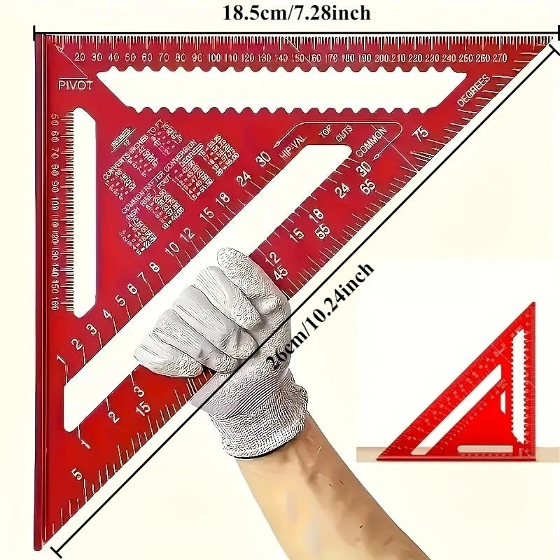 Precision aluminum square - red triangular woodworking ruler, home decoration and design projects