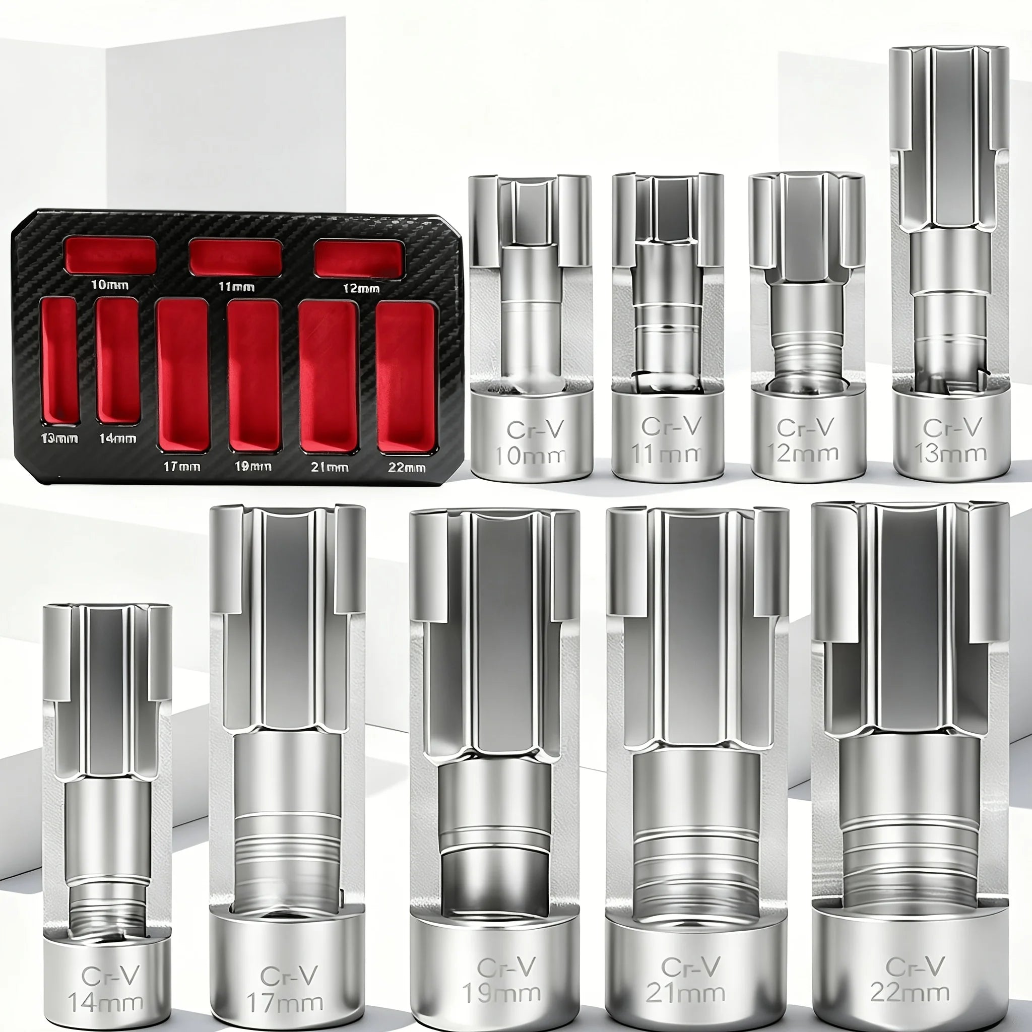 9-Piece 10-22mm Diesel Injector Fuel Line Socket Wrench Set | Suitable for Master Cylinder Lines, Oxygen Sensor Pressure, and Socket Removal Tools