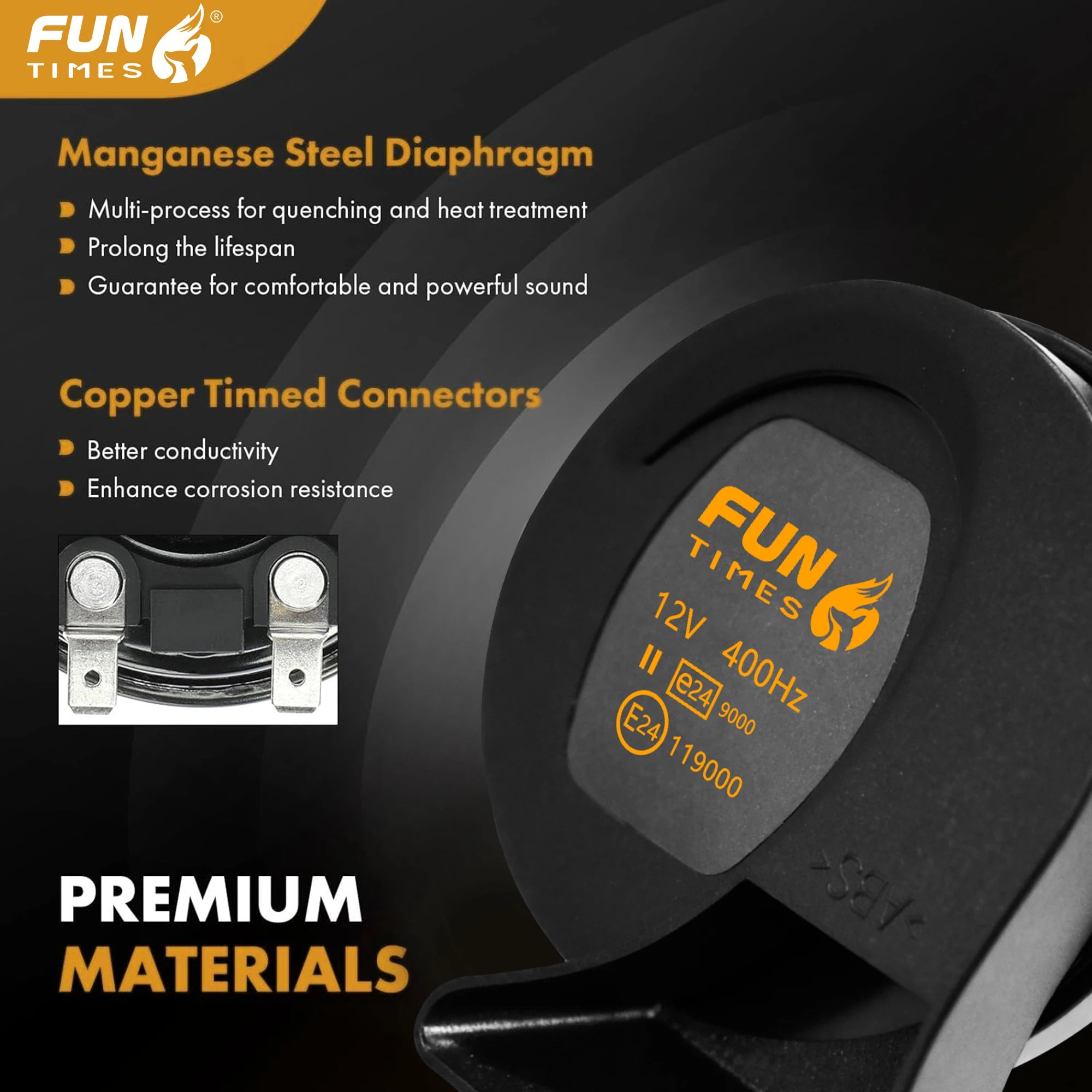 FUNTIMES Snail Horn Motorcycle Aftermarket Horn Dual-Tone High-Decibel Siren Electric Horn
