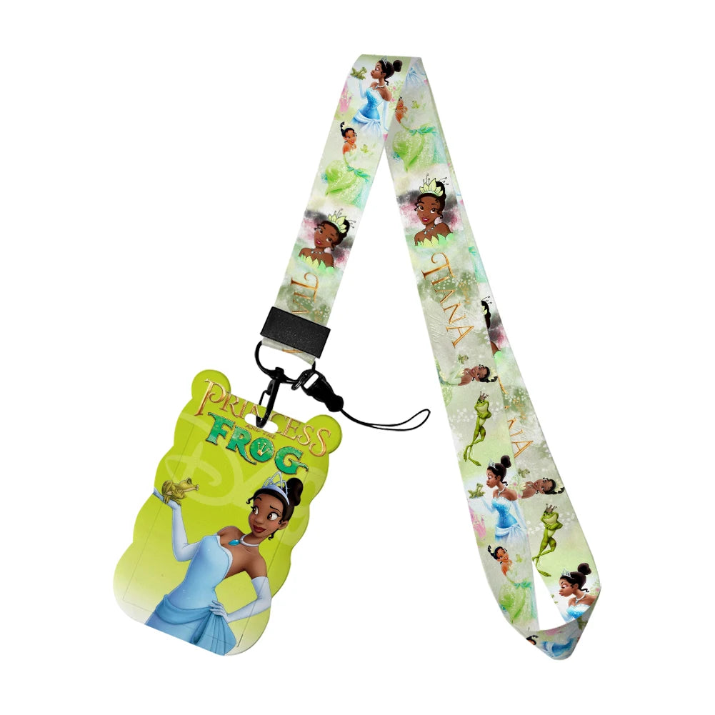 Disney The Frog and Princess Tiana Card Holders Lanyards Girls Door Card Case Hanging Rope Badge Holder Neck Strap Card Holder