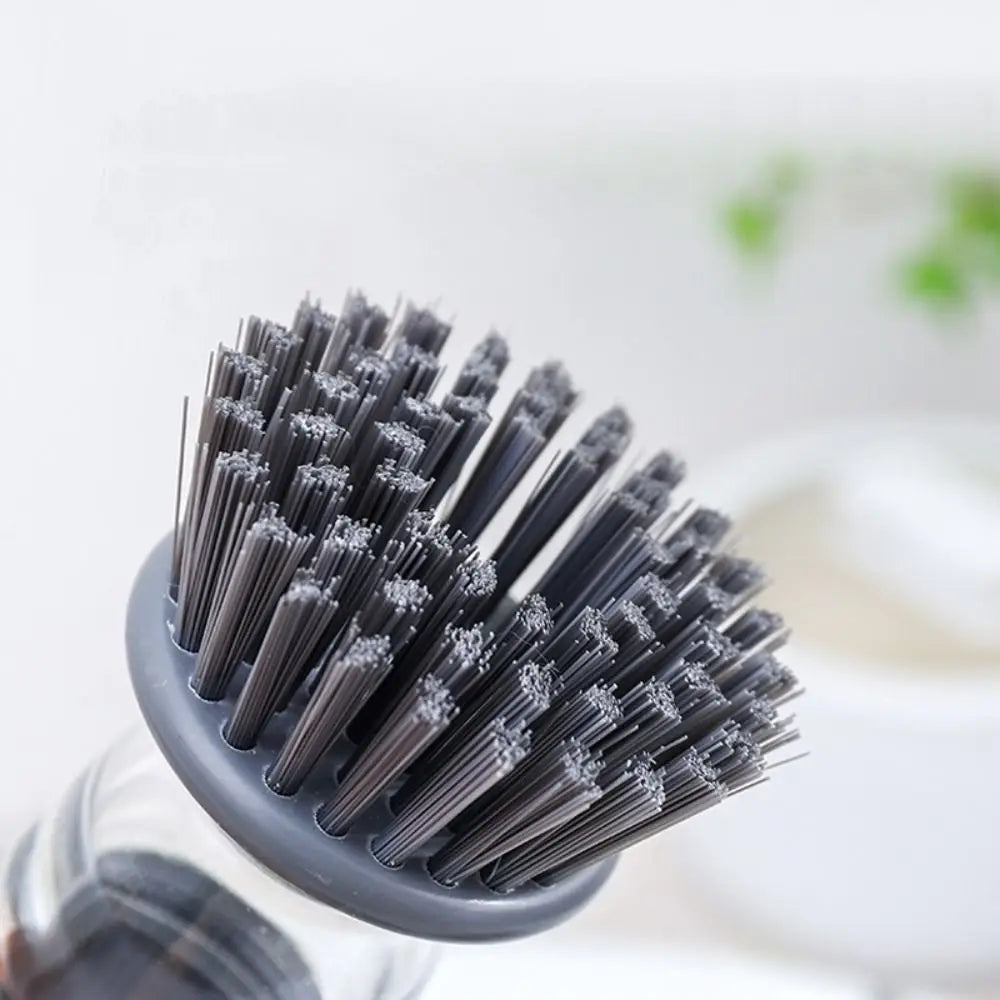 Upright Liquid Adding Pot Washing Brush Detachable Replaceable Brush Head Soap Dispensing Dish Washing Brush Grey