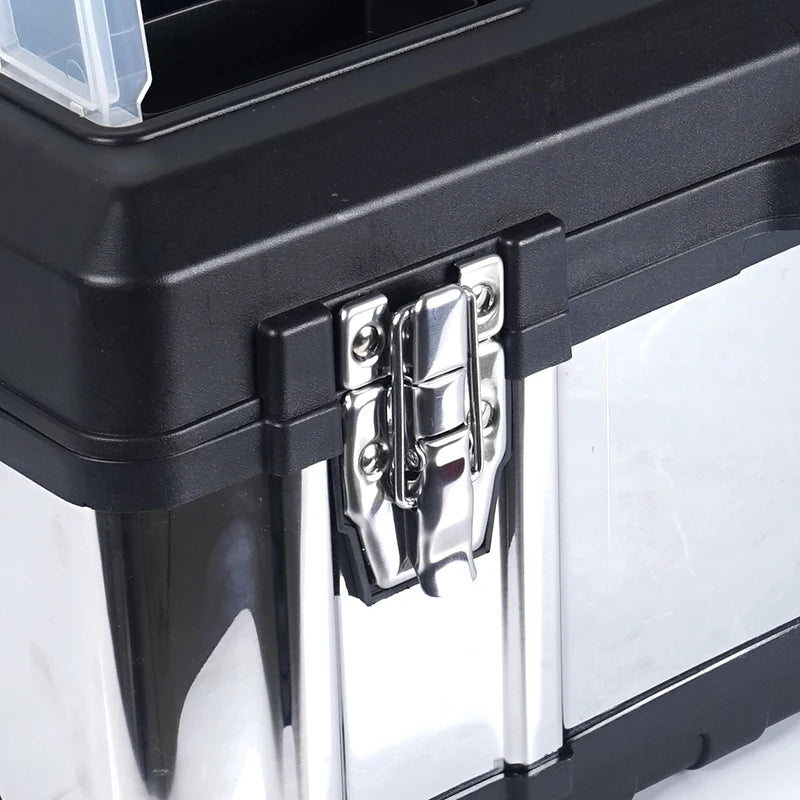 19 Inch Stainless Iron-Plastic Tool Box with Handle, Multi-functional with Compartments Toolbox, Storage Box
