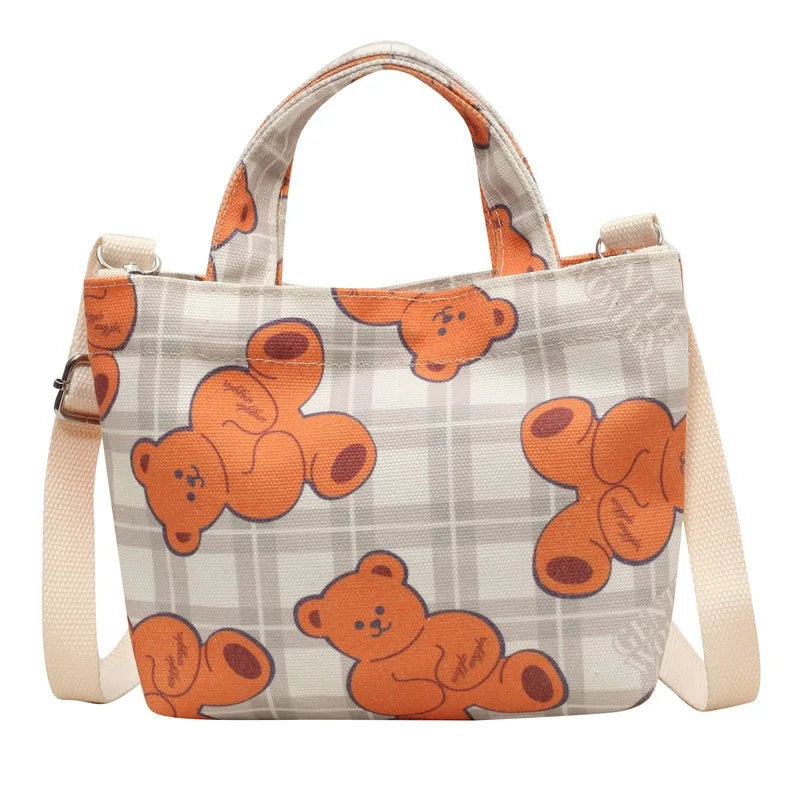 Mini Cute Canvas Crossbody Bag, Kawaii Cartoon Print Tote Shoulder Bag, Women's Fashion Handbags And Purses