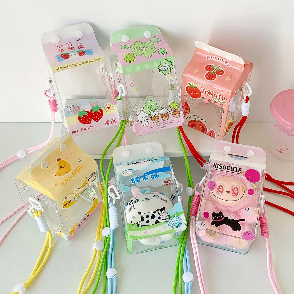 Fashion Cartoon 4-Leaf Clover Transparent Doll Crossbody Bag Cute Girls Decorative Display Figurine Single Shoulder Storage Bag