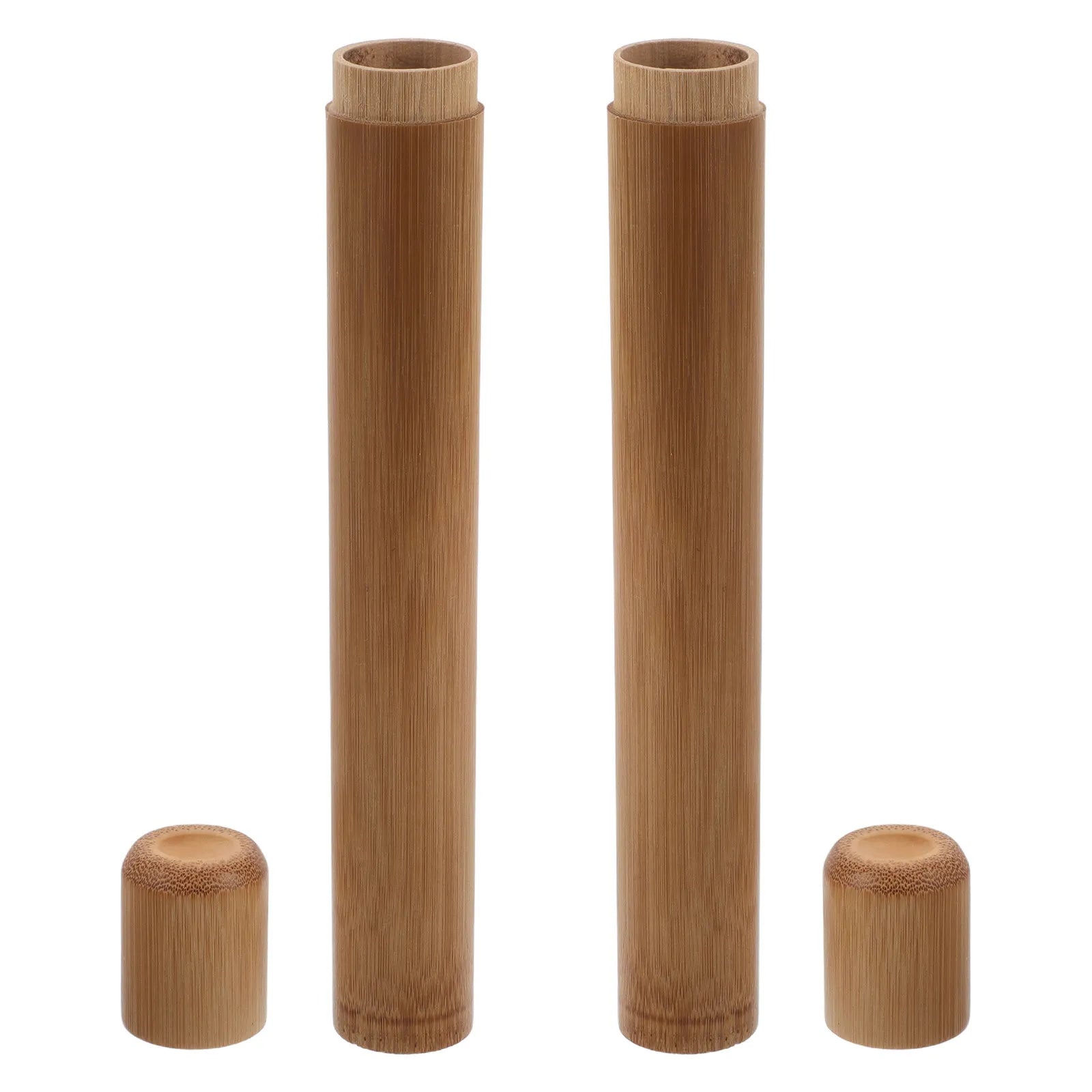 2Pcs Bamboo Toothbrush Case Portable Durable Travel Holder Lightweight for Hiking Camping Storage Tube