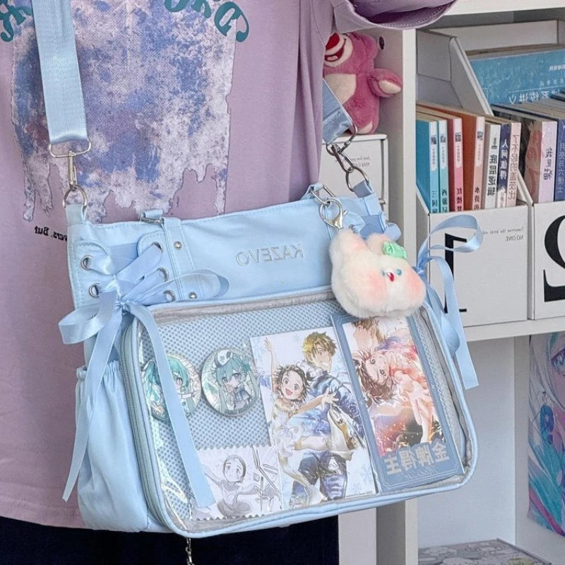 Large Capacity for Class Book Carrying Mailman Bag Girls Bow JK Shoulder Ita Bag Handbag College Style Crossbody Bag with Ribbon
