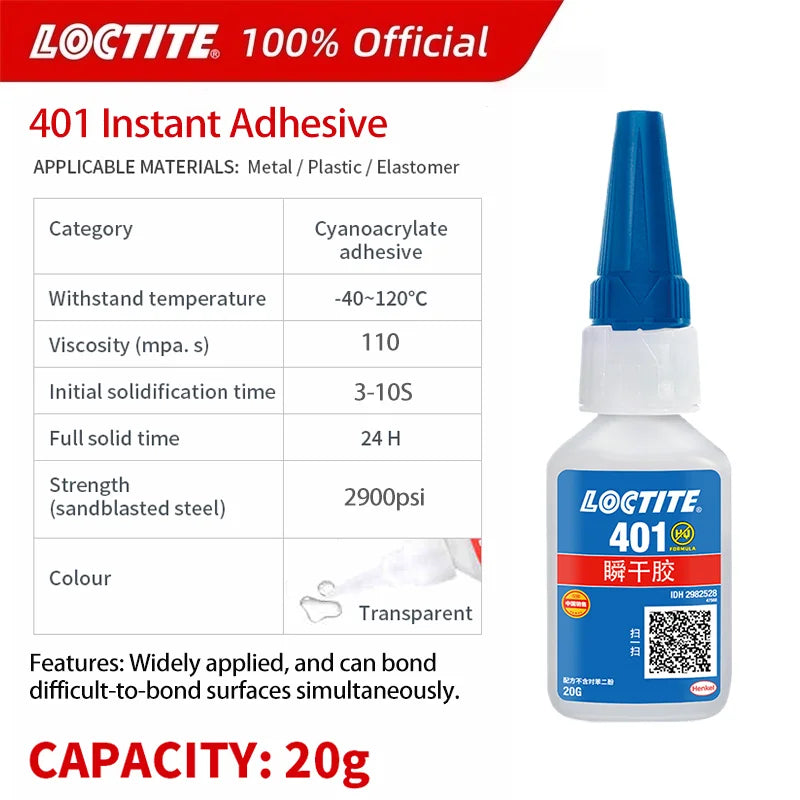 100% Original Loctite 401 403 406 480 460 415 435 454 495 498 Instant Adhesive 20g Strong Super Glue Cyanoacrylate Glue