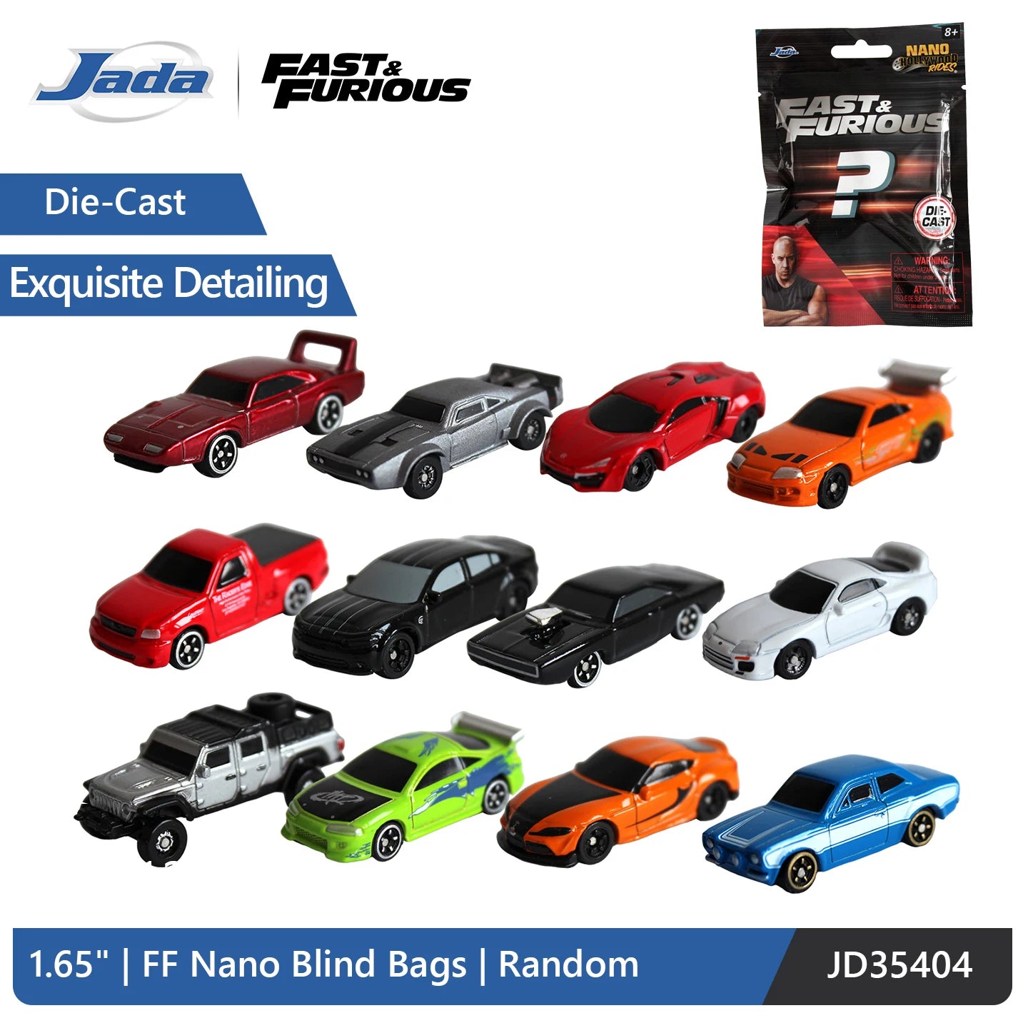 JADA 1:128 Nano Blind Bags W1 Diecast Model Car 1.65" The Fast and the Furious Random Mini Cars JD35404