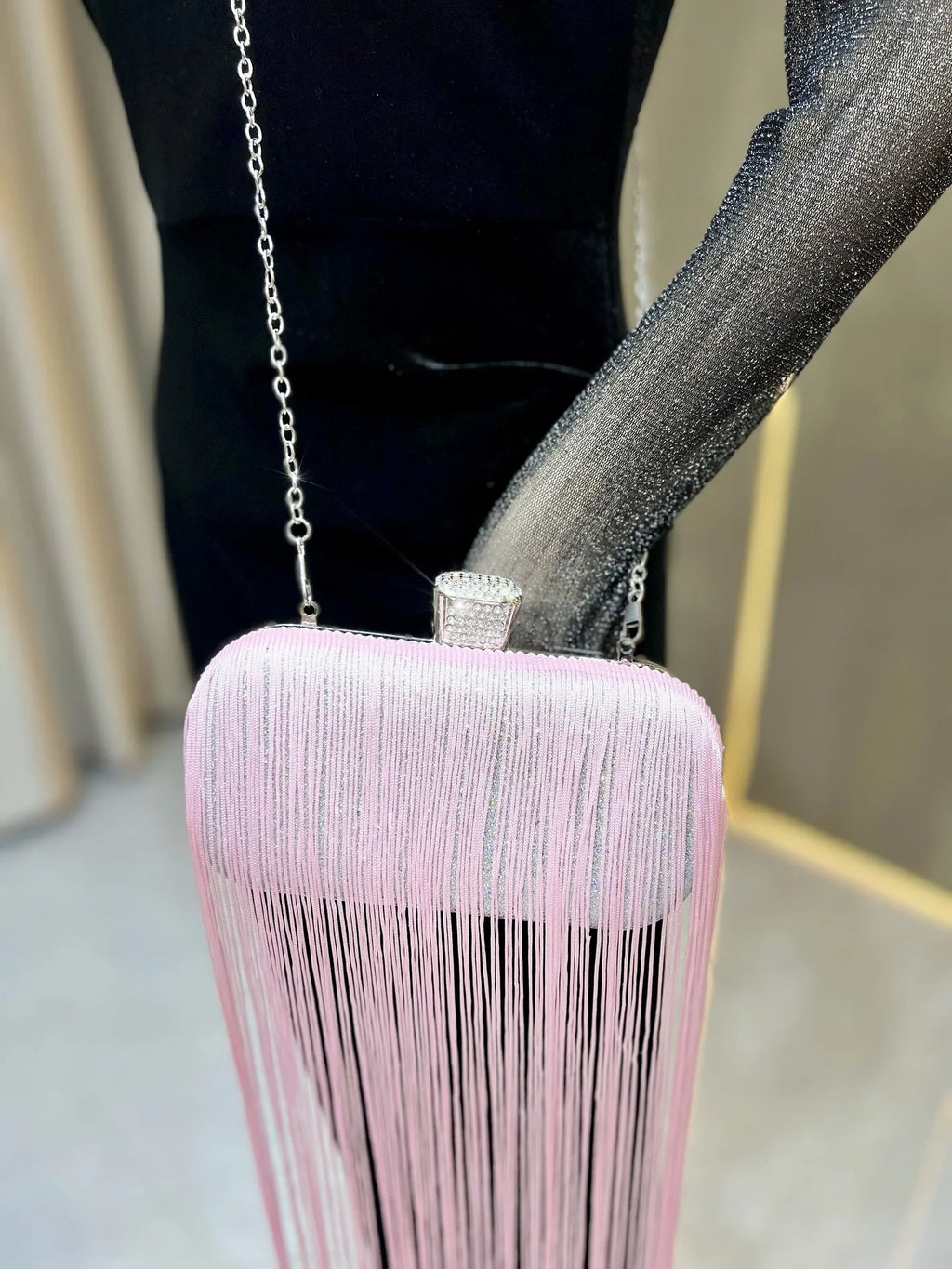 New Unique Sparkly Evening Bag with Long Tassels, Women Multi-purpose Handheld Shoulder Crossbody Purse for Formal Wedding Party