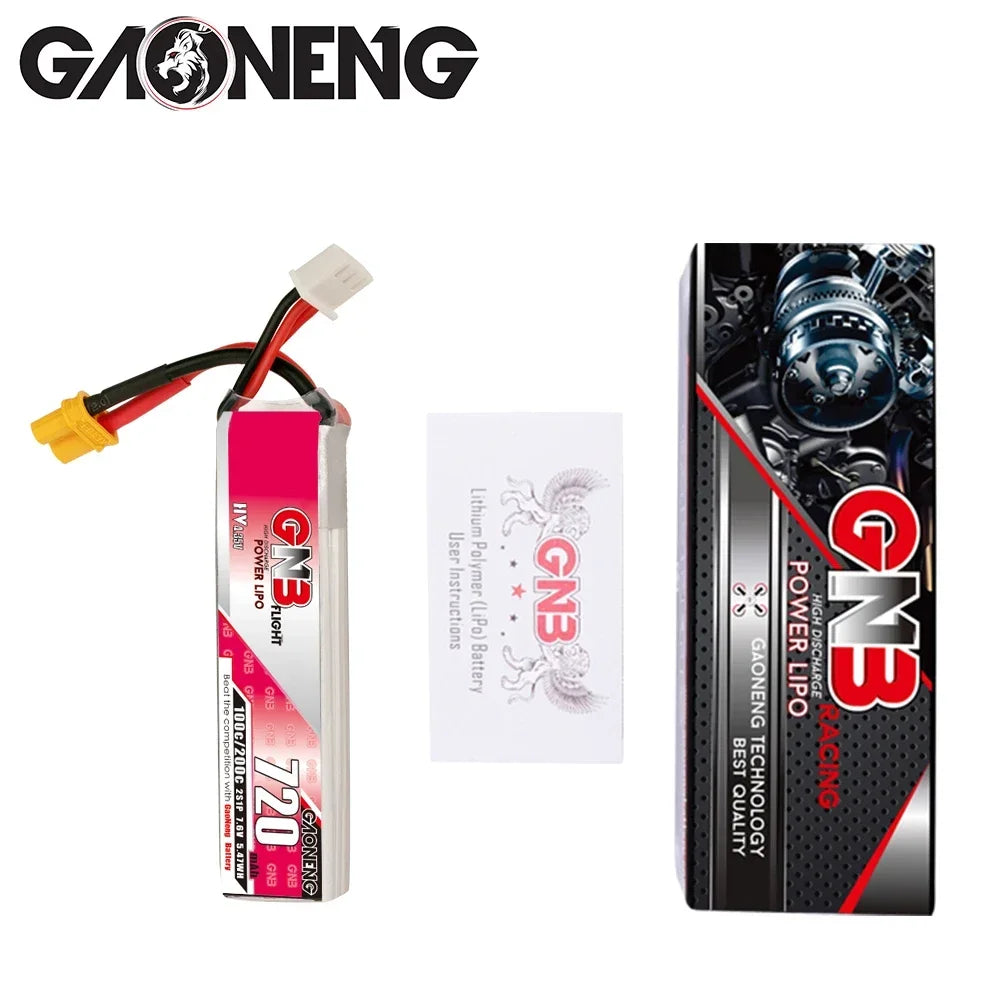 GAONENG GNB Lipo Battery 720mAh 7.6V 2S 100C 200C XT30U-F Connector For RC FPV Whoop Frame Kit Tinywhoop Racing Drone
