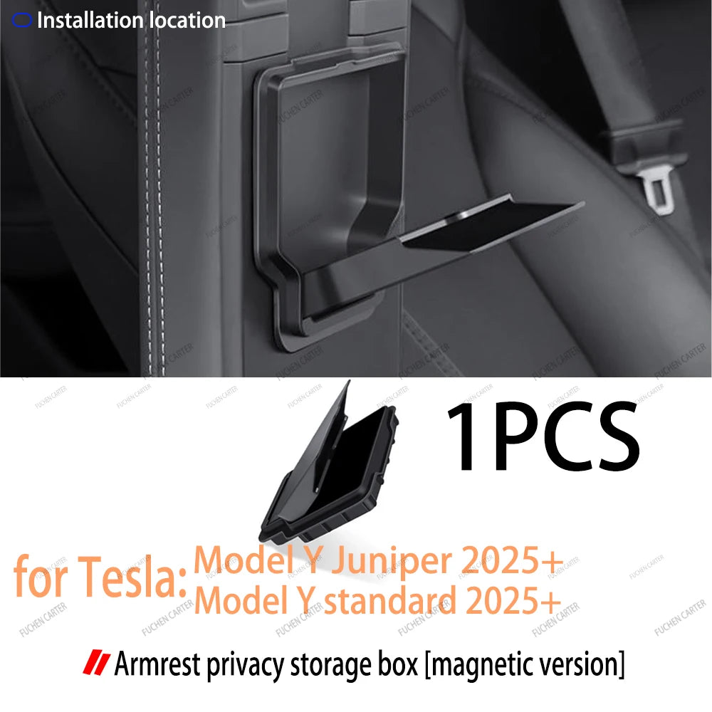 For Tesla Model Y Juniper 2025& Standard 2025+ Console & Armrest Hidden Storage Box Cup Holder Console Organizer Box Accessories