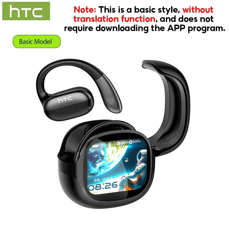 HTC NE58 Wireless Earphones Bluetooth LED Touch Screen AI Translate Earbuds HiFi Sound HD Call Headphones Bone Conduction