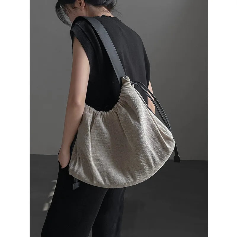Women Large Canvas Tote Bag Niche Design Lightweight Travel Shoulder Crossbody Purse Commuter Handheld Handbag
