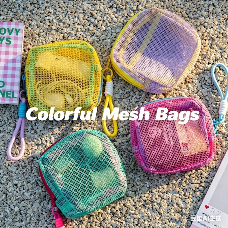 Dopamine Handheld Tofu Bag Mesh Mesh Portable Outdoor Travel Storage Bag Multi functional Makeup Bag