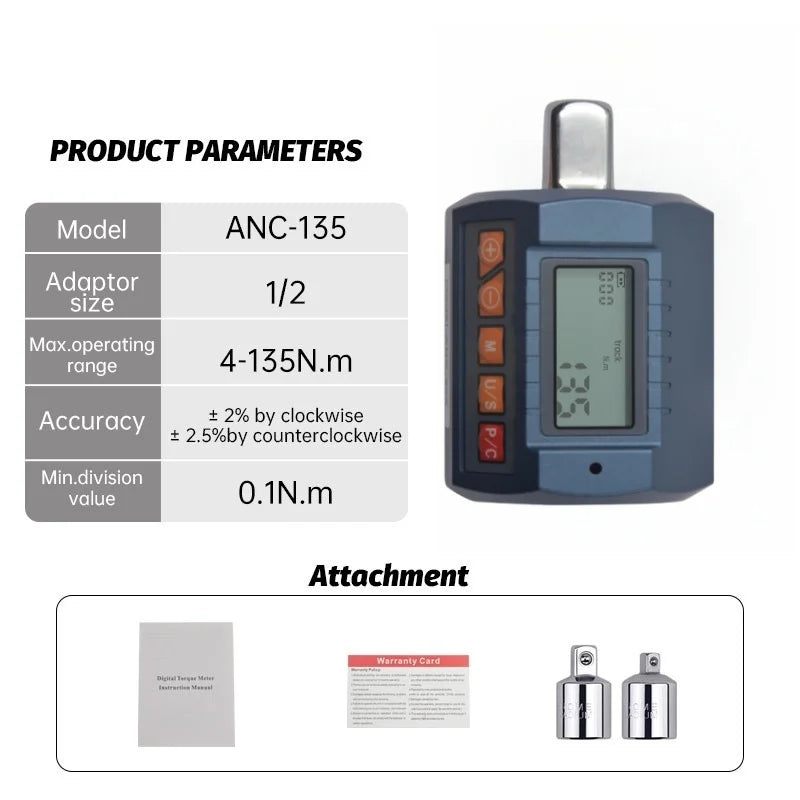 ANC Industrial Digital Torque Meter Torque Gauge 30 135 200 340 N M Torque Adapter Maintenance Instrument for Accurate Detection