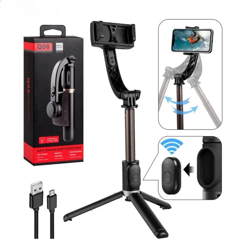 Q08 Bluetooth Handheld Gimbal Stabilizer Selfie Stick Expandable Handheld Monopod Mini Tripod for Android IOS Gimb