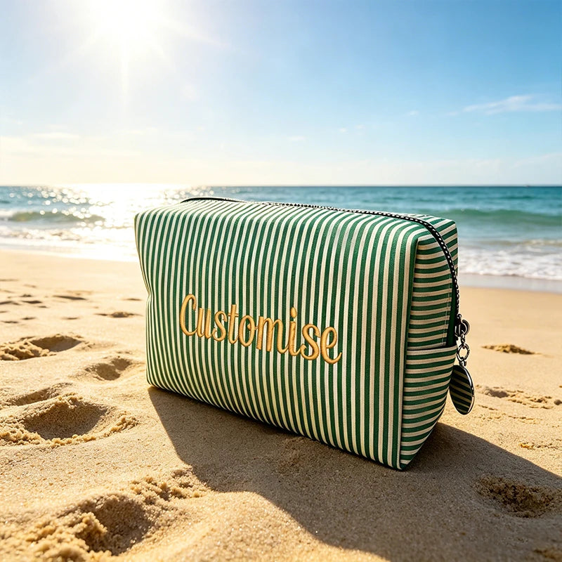 Customised Embroidery/Standard Style 2 Options, Striped Bubble Yarn Clutch, Makeup Bag, Back-to-School Season, Great Gift!