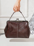Ladies Soft Retro Leather Large Capacity Kiss Lock Portable Shoulder Crossbody Women Handbag Cell Phone Bag Clutch Bag