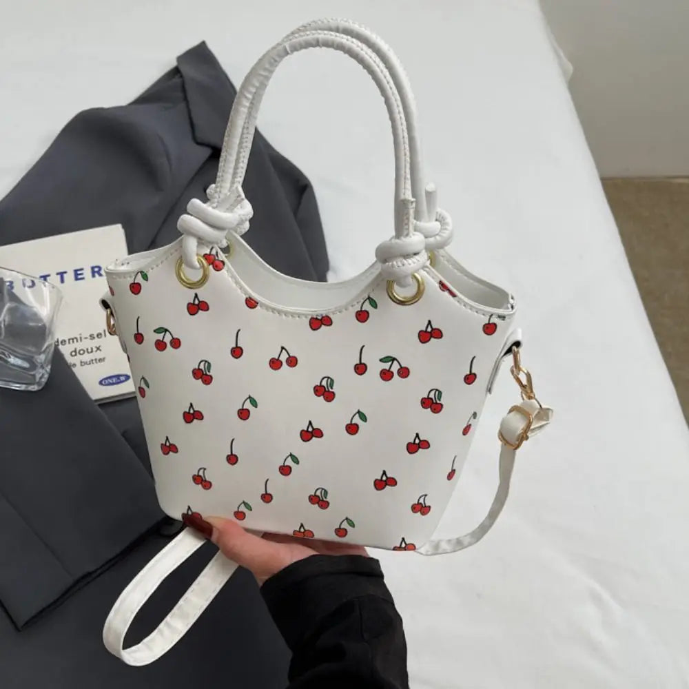 Cherry Pendant Cherry Crossbody Bag Large Capacity Korean Style Basket Shoulder Bag All-match Message Bag Small Tote Bag Travel
