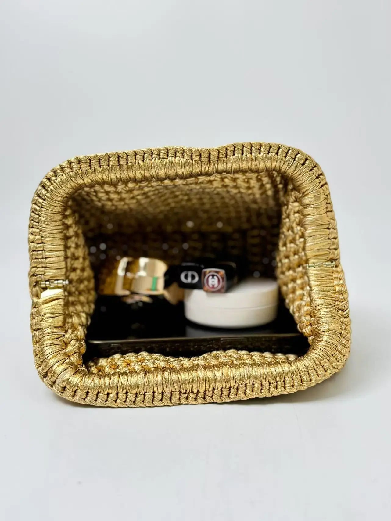 Golden Handwoven Clutch Bag, Party Evening Bag, Women Holiday Shoulder Bag, Perfect for Summer Beach Travel Vacation, Outdoor Ac