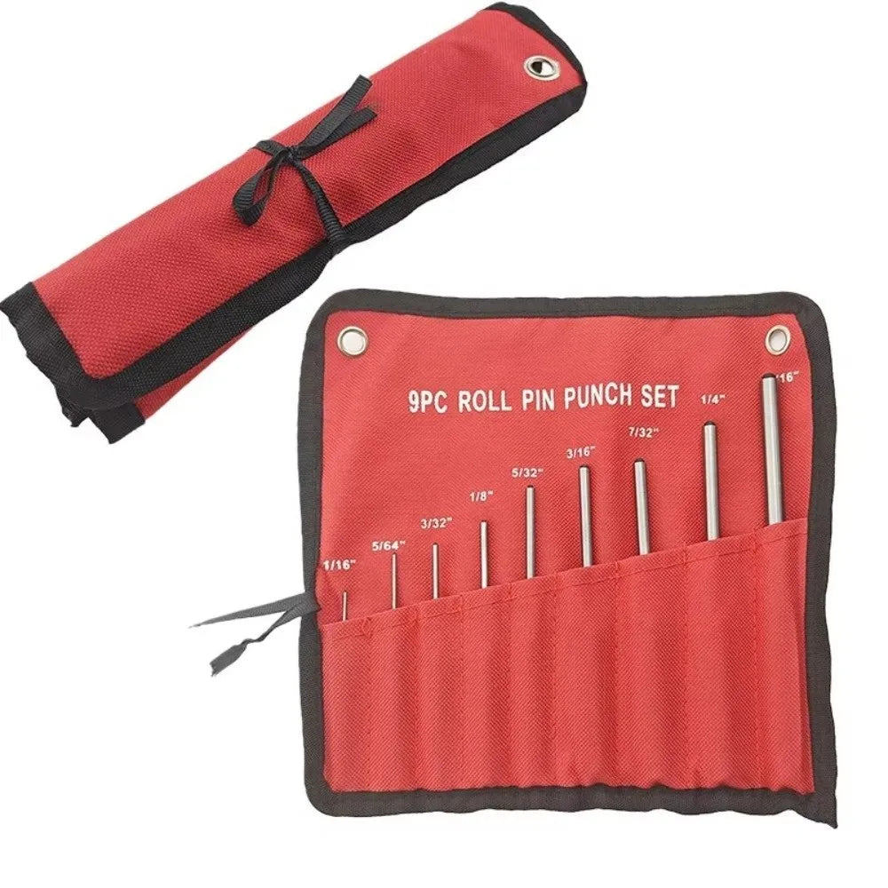 9Pcs High Hardness Steel Roll Pin Punch Set Hand Tool Professional Grade Chisel Tools Carrying Case Pin Removing Tool Carpenters